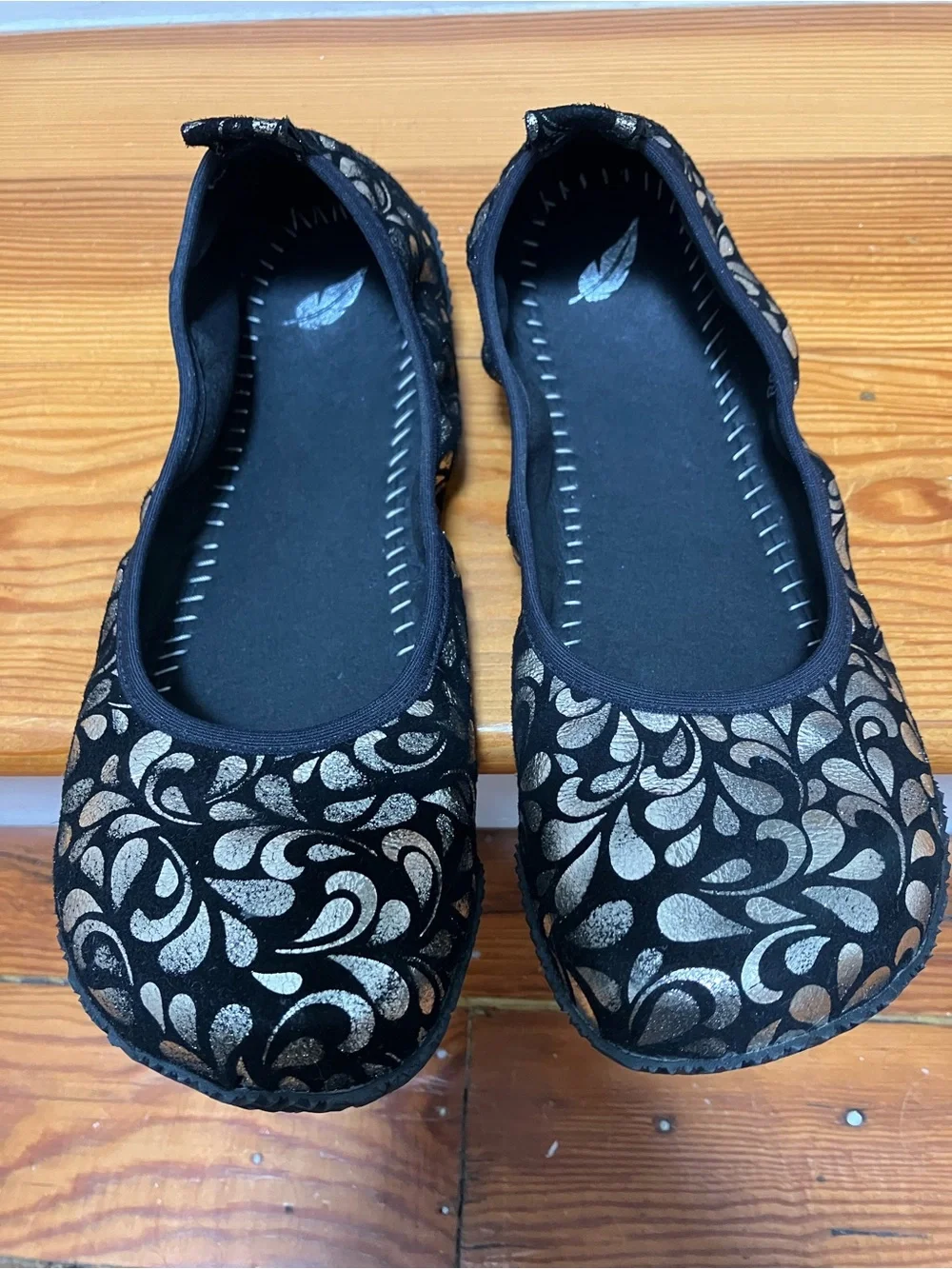 Peerko Barefoot Ballet Flats Petite Lumina Black Suede Silver Minimalist 38